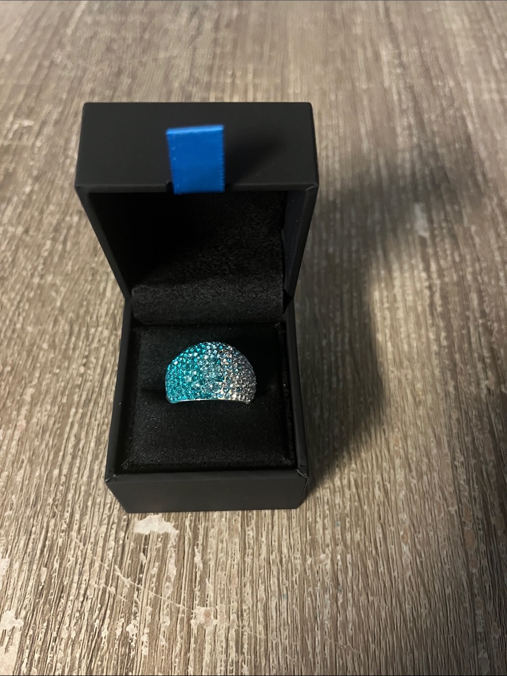 Silver-tone Crystal Pavé Dome Ring - Blue Gradient